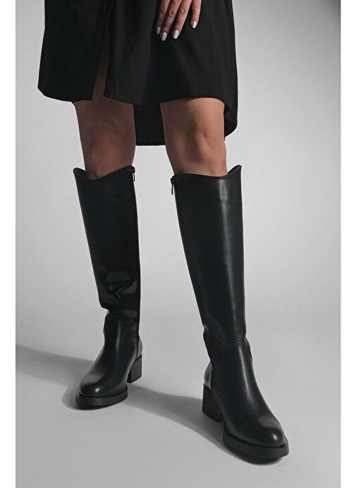 Kadın Dizaltı Fermuarlı Günlük Çizme Maypos Siyah - Görsel 5