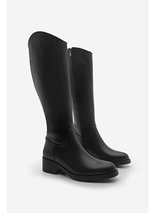 Kadın Dizaltı Fermuarlı Günlük Çizme Maypos Siyah - Görsel 6