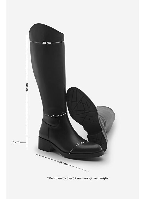 Kadın Dizaltı Fermuarlı Günlük Çizme Maypos Siyah - Görsel 9