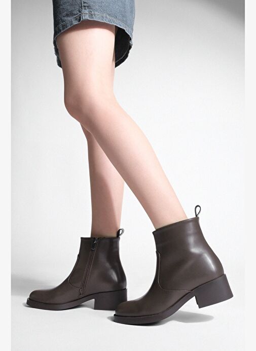 Kadın Fermuarlı Günlük Bot Gontre Kahve - Görsel 4