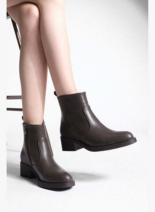 Kadın Fermuarlı Günlük Bot Gontre Kahve - Görsel 2