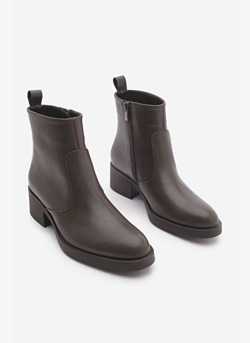 Kadın Fermuarlı Günlük Bot Gontre Kahve - Görsel 7