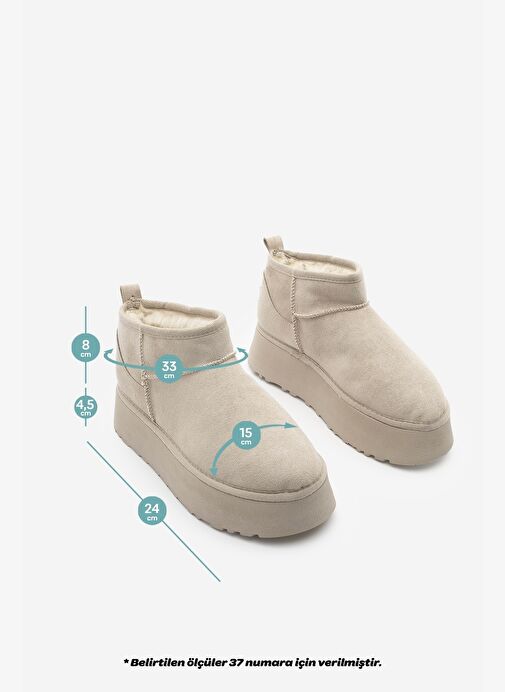 Kadın Kalın Taban İçi Kürklü Yarım Bot Tefis Bej Süet - Görsel 9