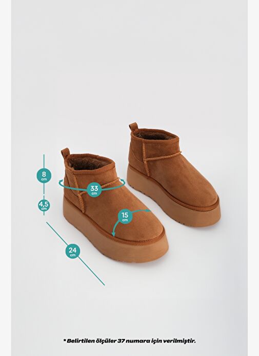 Kadın Kalın Taban İçi Kürklü Yarım Bot Tefis Taba Süet - Görsel 8