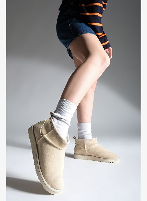 Kadın İçi Kürklü Günlük Bot Pasep Bej Süet - Görsel 8
