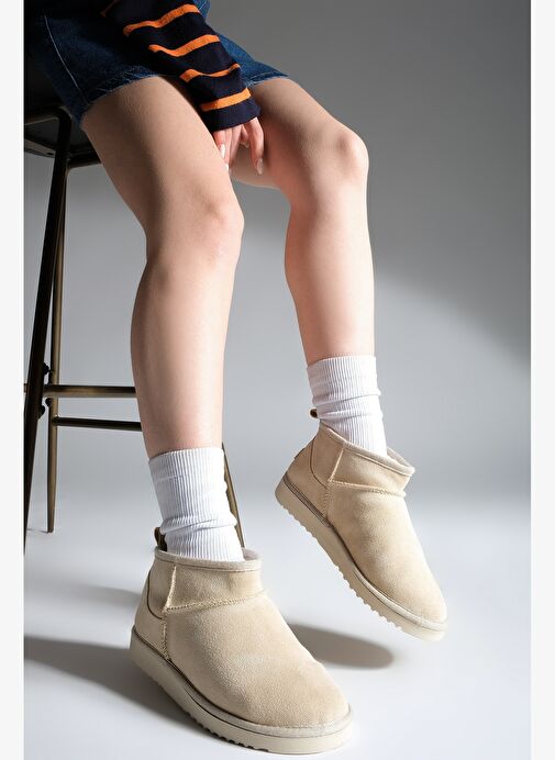 Kadın İçi Kürklü Günlük Bot Pasep Bej Süet - Görsel 6