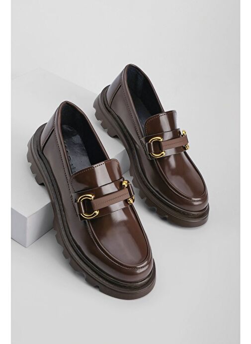 Marjin Kadın Loafer Tokalı Günlük Ayakkabı Kinles Kahve - Görsel 2