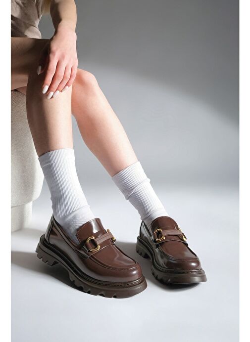 Marjin Kadın Loafer Tokalı Günlük Ayakkabı Kinles Kahve - Görsel 4
