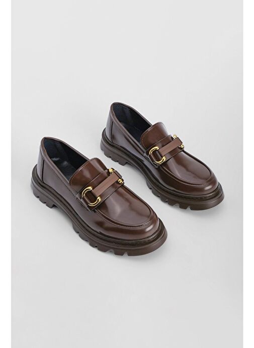 Marjin Kadın Loafer Tokalı Günlük Ayakkabı Kinles Kahve - Görsel 5