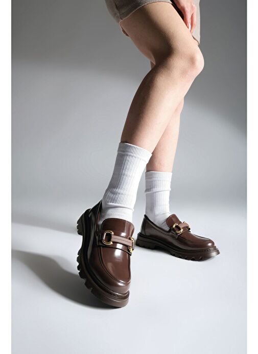 Marjin Kadın Loafer Tokalı Günlük Ayakkabı Kinles Kahve - Görsel 6