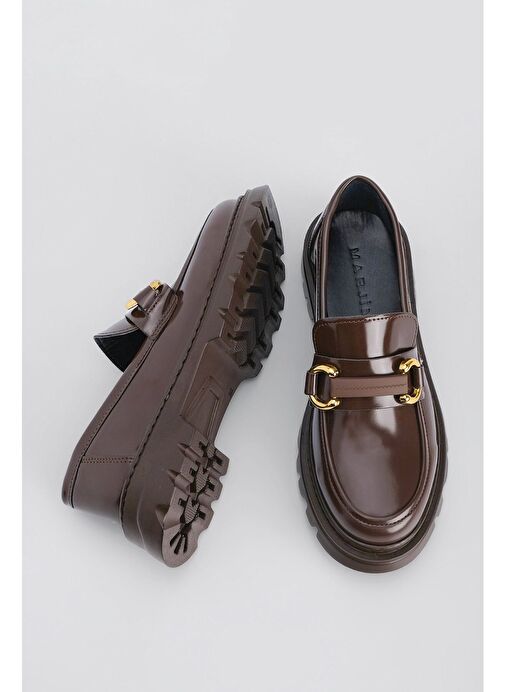Marjin Kadın Loafer Tokalı Günlük Ayakkabı Kinles Kahve - Görsel 8