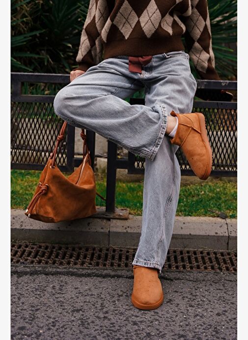 Kadın İçi Kürklü Günlük Bot Pasep Taba Süet - Görsel 3