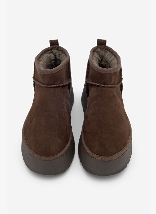 Kadın Kalın Taban İçi Kürklü Yarım Bot Tefis Kahve Süet - Görsel 3