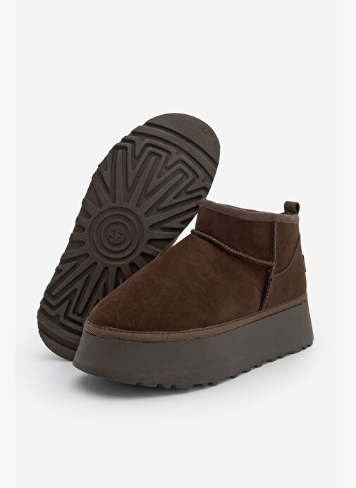 Kadın Kalın Taban İçi Kürklü Yarım Bot Tefis Kahve Süet - Görsel 4