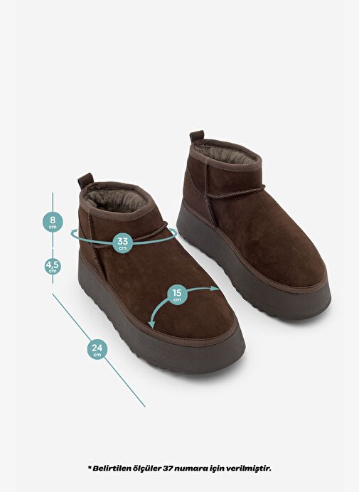 Kadın Kalın Taban İçi Kürklü Yarım Bot Tefis Kahve Süet - Görsel 5