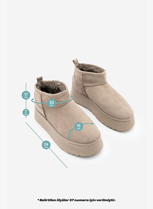 Kadın Kalın Taban İçi Kürklü Yarım Bot Tefis Vizon Süet - Görsel 9