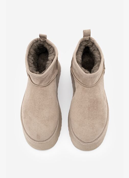 Kadın Kalın Taban İçi Kürklü Yarım Bot Tefis Vizon Süet - Görsel 6