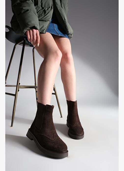 Kadın Hakiki Deri Elastik Yan Bantlı Günlük Bot Yestin Kahve Süet - Görsel 5