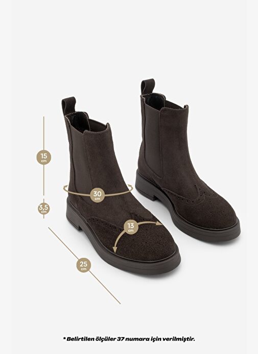 Kadın Hakiki Deri Elastik Yan Bantlı Günlük Bot Yestin Kahve Süet - Görsel 9