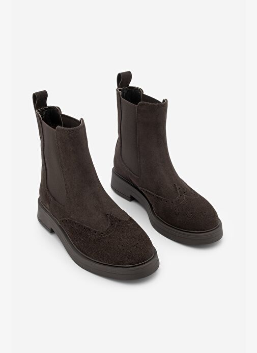 Kadın Hakiki Deri Elastik Yan Bantlı Günlük Bot Yestin Kahve Süet - Görsel 6