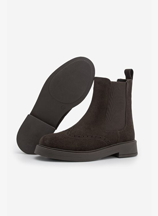 Kadın Hakiki Deri Elastik Yan Bantlı Günlük Bot Yestin Kahve Süet - Görsel 8