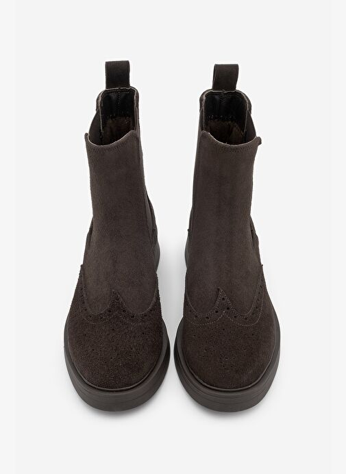 Kadın Hakiki Deri Elastik Yan Bantlı Günlük Bot Yestin Kahve Süet - Görsel 7