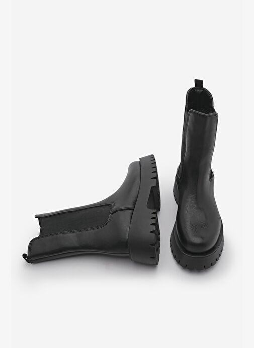 Kadın Kalın Taban Elastik Yan Bantlı Günlük Bot Zemes Siyah - Görsel 8