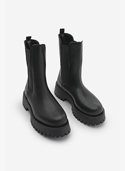 Kadın Kalın Taban Elastik Yan Bantlı Günlük Bot Zemes Siyah - Görsel 6