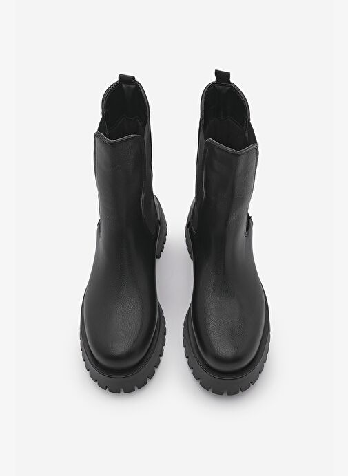 Kadın Kalın Taban Elastik Yan Bantlı Günlük Bot Zemes Siyah - Görsel 7