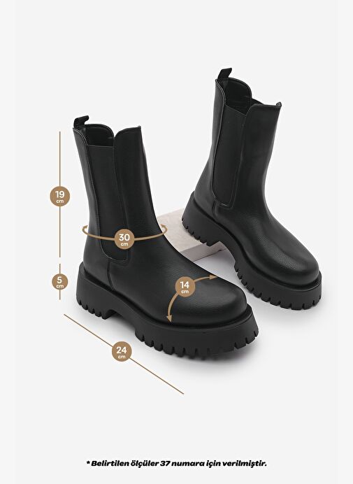 Kadın Kalın Taban Elastik Yan Bantlı Günlük Bot Zemes Siyah - Görsel 9