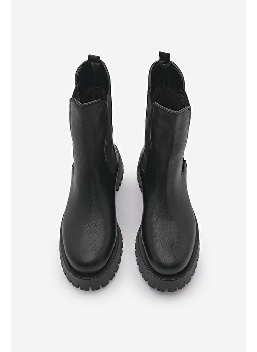Kadın Kalın Taban Elastik Yan Bantlı Günlük Bot Zemes Siyah - Görsel 7
