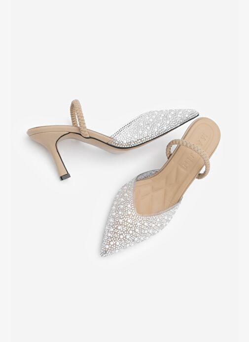 Kadın Stiletto Taşlı Sivri Burun Arkası Açık Abiye Topuklu Ayakkabı Lala - Görsel 7