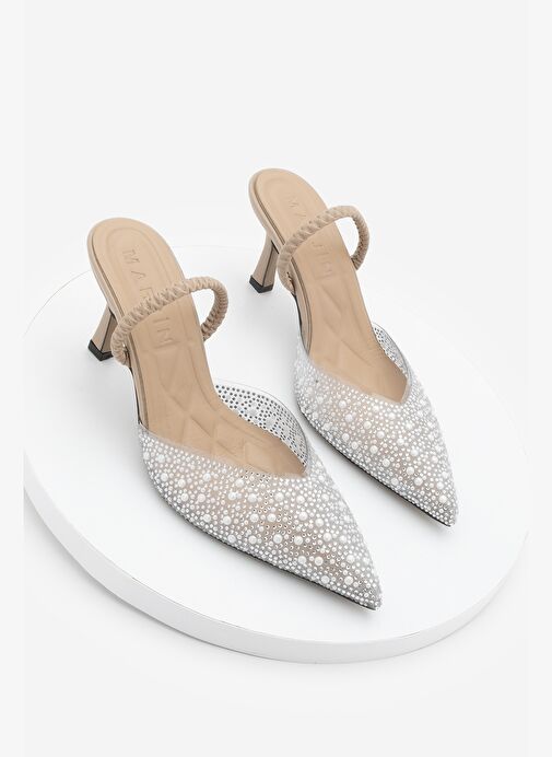 Kadın Stiletto Taşlı Sivri Burun Arkası Açık Abiye Topuklu Ayakkabı Lala - Görsel 2