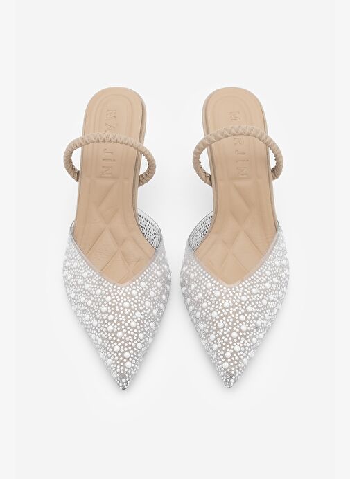 Kadın Stiletto Taşlı Sivri Burun Arkası Açık Abiye Topuklu Ayakkabı Lala - Görsel 6