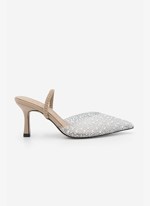 Kadın Stiletto Taşlı Sivri Burun Arkası Açık Abiye Topuklu Ayakkabı Lala - Görsel 3