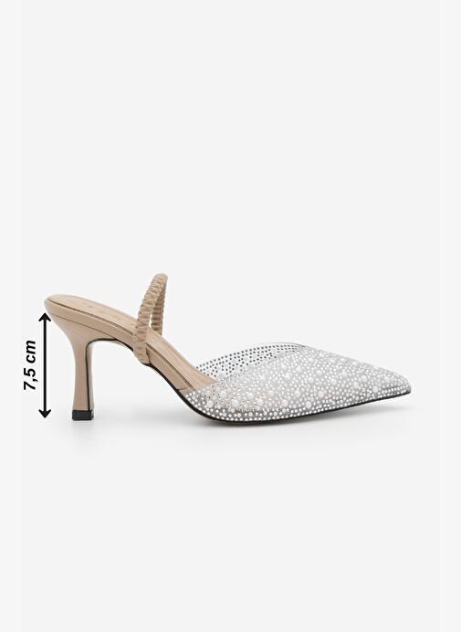 Kadın Stiletto Taşlı Sivri Burun Arkası Açık Abiye Topuklu Ayakkabı Lala - Görsel 8