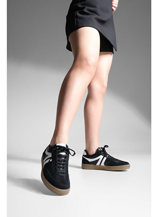 Kadın Sneaker Bağcıklı Düz Taban Spor Ayakkabı Tiyone Siyah - Görsel 5