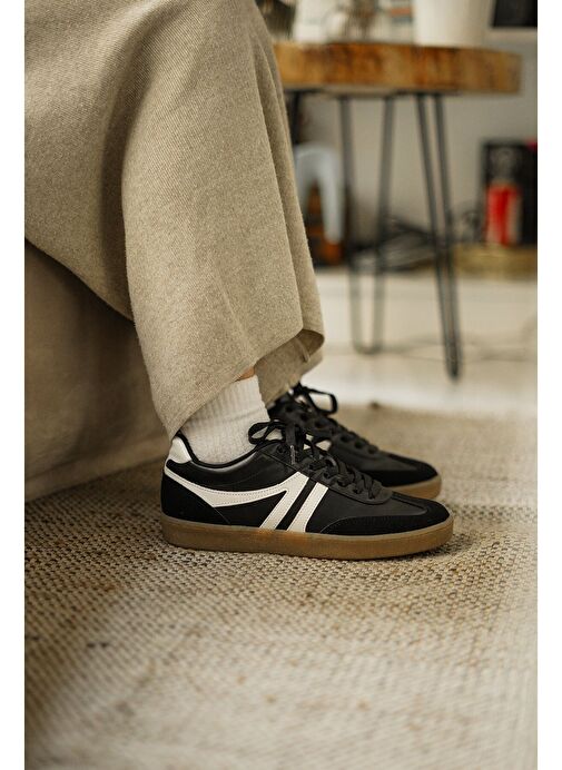 Kadın Sneaker Bağcıklı Düz Taban Spor Ayakkabı Tiyone Siyah - Görsel 7