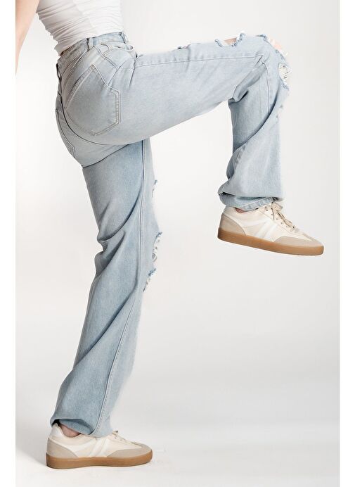 Kadın Sneaker Bağcıklı Düz Taban Spor Ayakkabı Tiyone Bej - Görsel 5