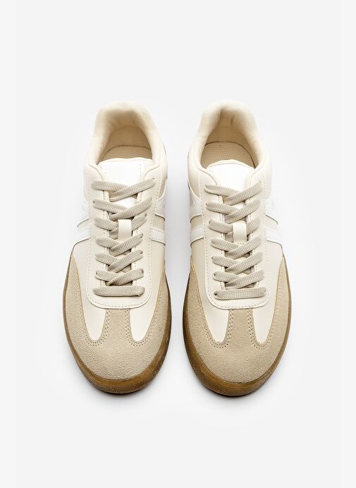 Kadın Sneaker Bağcıklı Düz Taban Spor Ayakkabı Tiyone Bej - Görsel 8