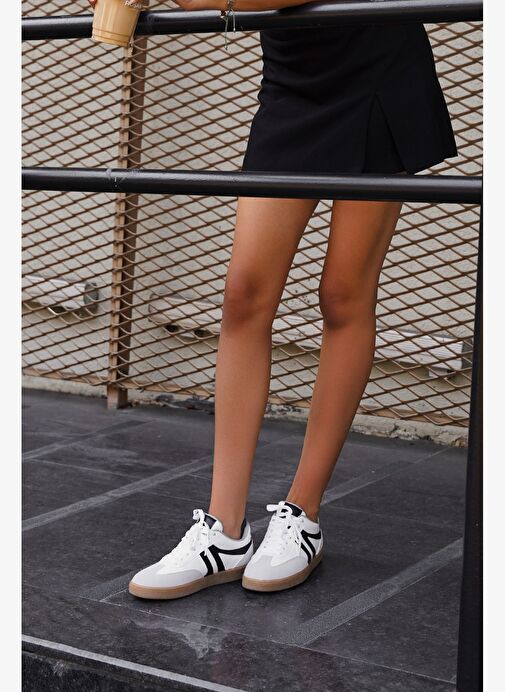 Kadın Sneaker Bağcıklı Düz Taban Spor Ayakkabı Tiyone Beyaz - Görsel 6