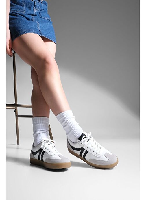 Kadın Sneaker Bağcıklı Düz Taban Spor Ayakkabı Tiyone Beyaz - Görsel 4