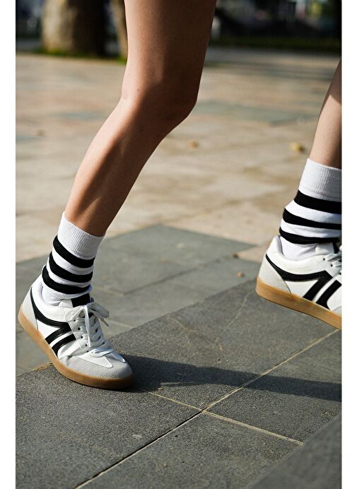 Kadın Sneaker Bağcıklı Düz Taban Spor Ayakkabı Tiyone Beyaz - Görsel 2