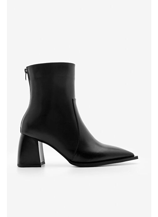 Kadın Sivri Burun Arkadan Fermuarlı Topuklu Bot Erves Siyah - Görsel 3