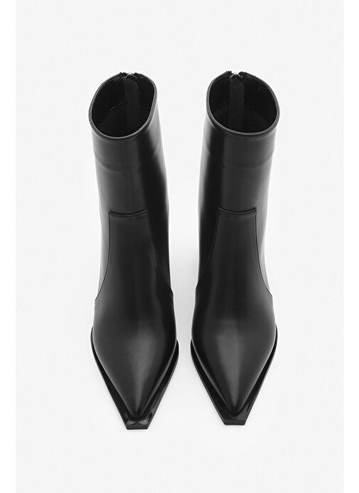 Kadın Sivri Burun Arkadan Fermuarlı Topuklu Bot Erves Siyah - Görsel 5