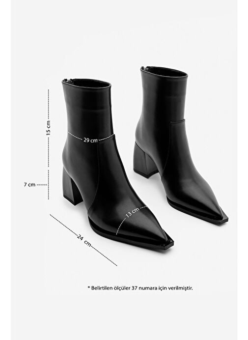 Kadın Sivri Burun Arkadan Fermuarlı Topuklu Bot Erves Siyah - Görsel 7