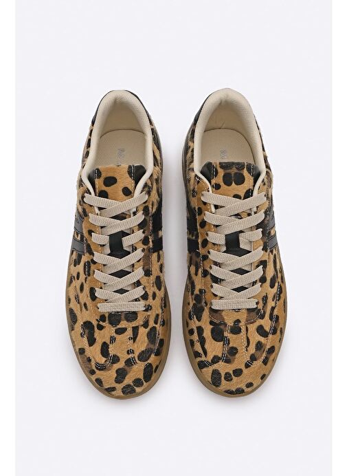 Kadın Sneaker Bağcıklı Düz Taban Spor Ayakkabı Tiyone Leopar - Görsel 8
