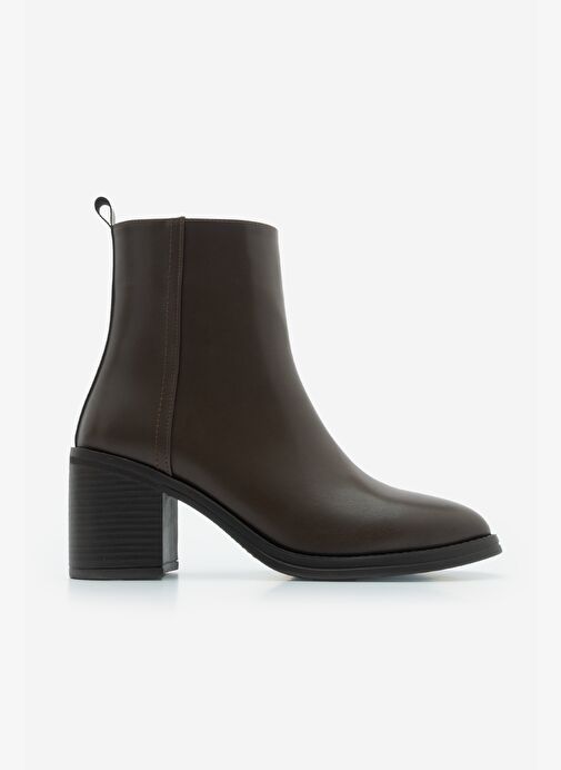 Kadın Topuklu Bot Sivri Burun Fermuarlı Cerin Kahve - Görsel 4