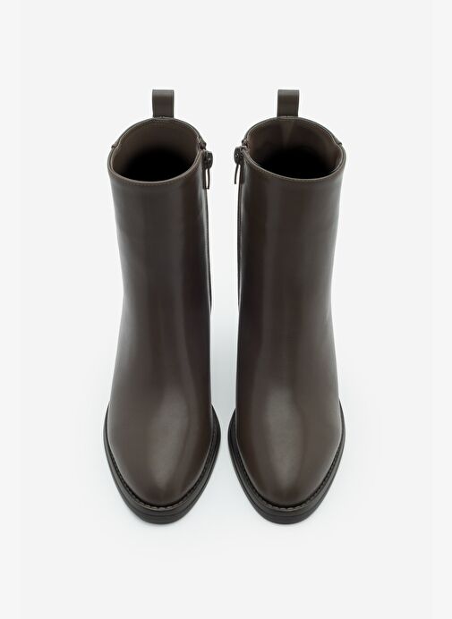 Kadın Topuklu Bot Sivri Burun Fermuarlı Cerin Kahve - Görsel 6