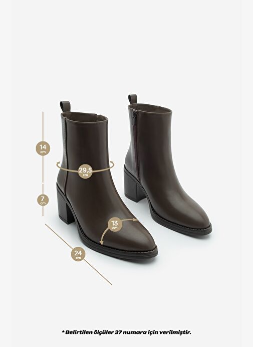Kadın Topuklu Bot Sivri Burun Fermuarlı Cerin Kahve - Görsel 7
